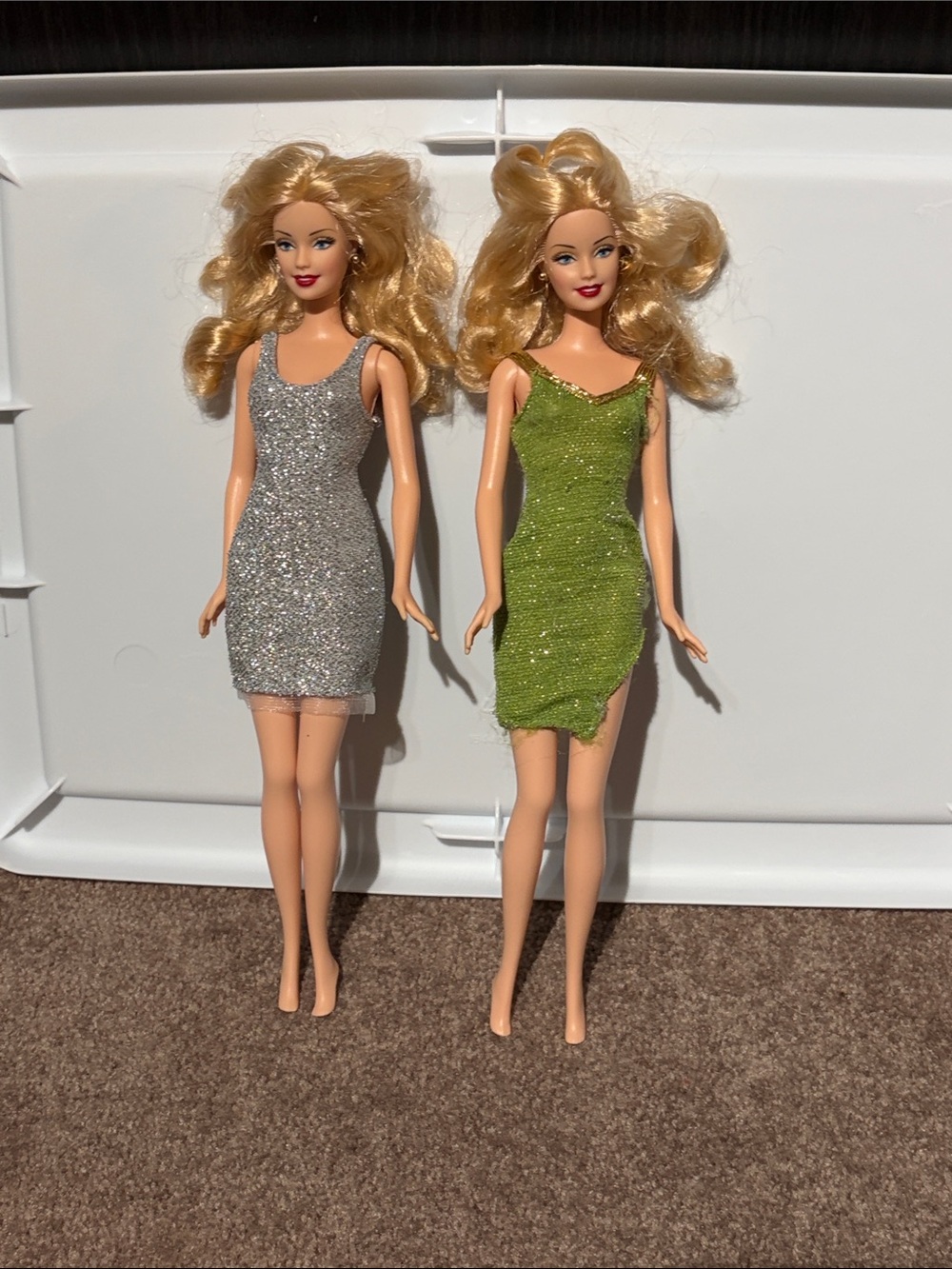 Barbie Dolls in Sparkling Silver & Green Dresses